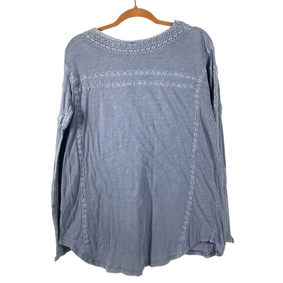 Free People Macrame Peasant Style Long Sleeve Top Slate Blue Size Extra Small - Picture 4 of 6